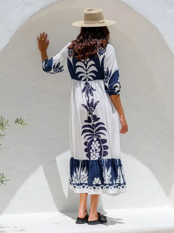 Floral Print Midi Dress with Drawstring Waist and Half Sleeves
