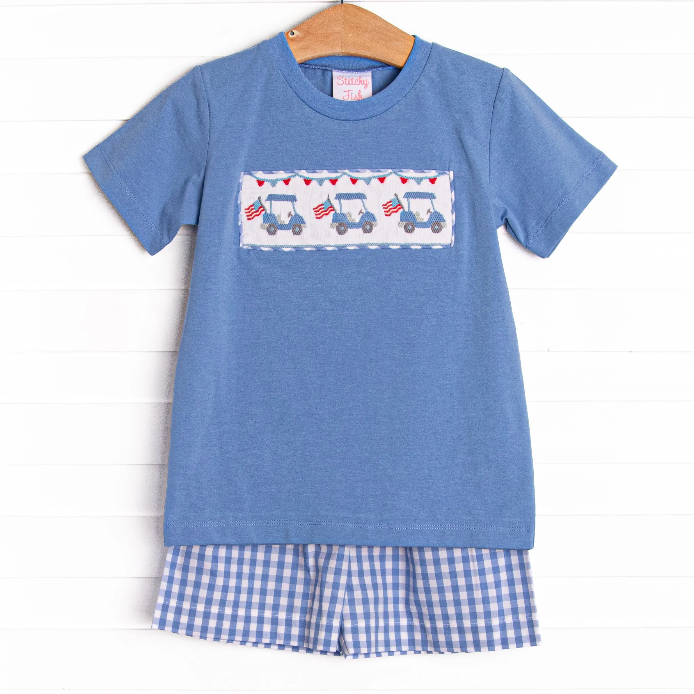 Fore Freedom Smocked Short Set, Blue