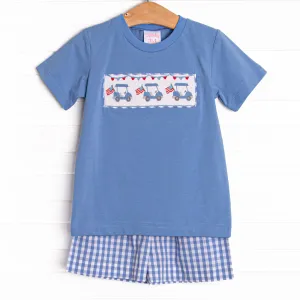 Fore Freedom Smocked Short Set, Blue