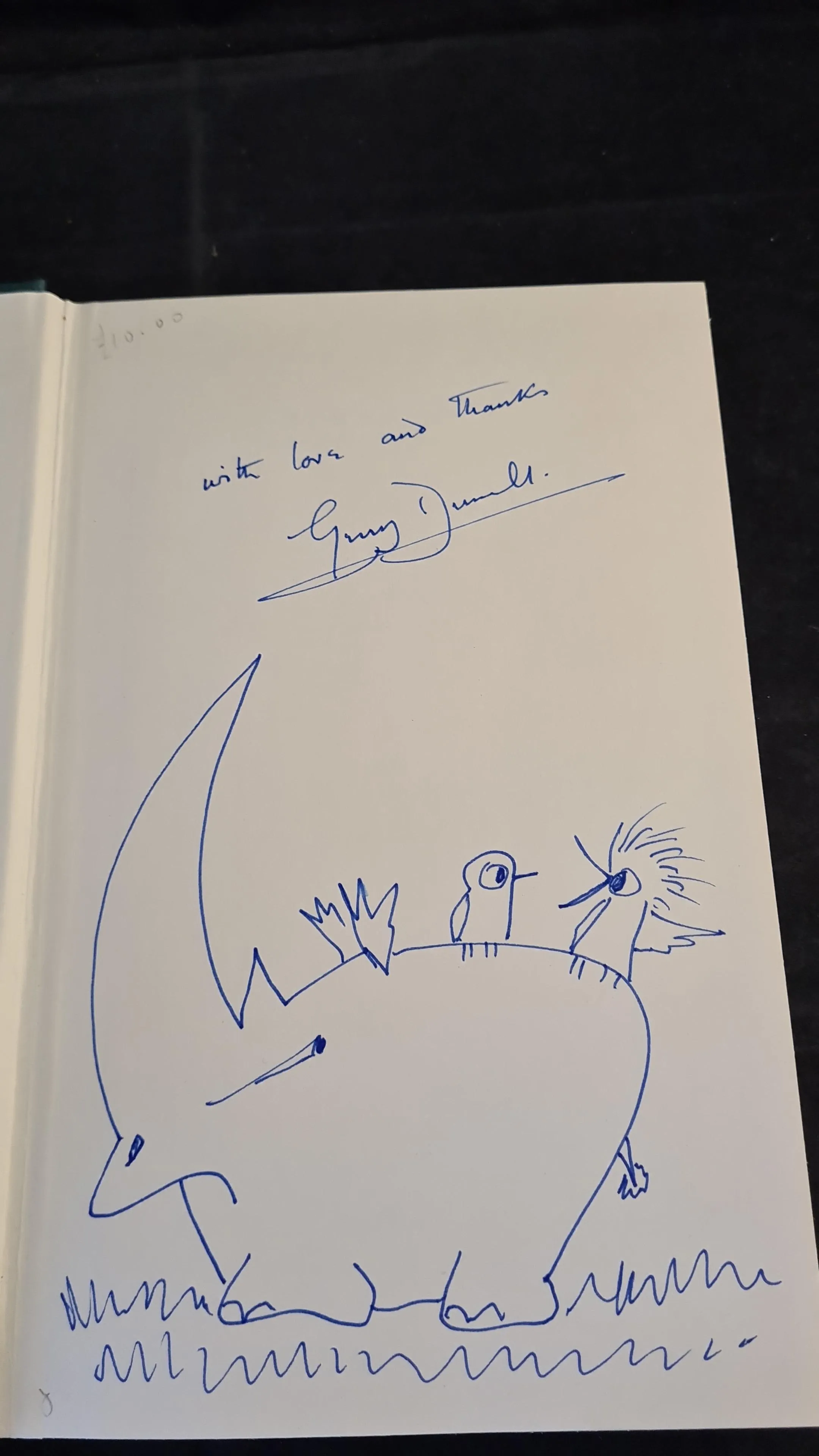 Gerald Durrell - The Picnic & Suchlike Pandemonium, Collins, 1979, 1st, Signed, Doodle