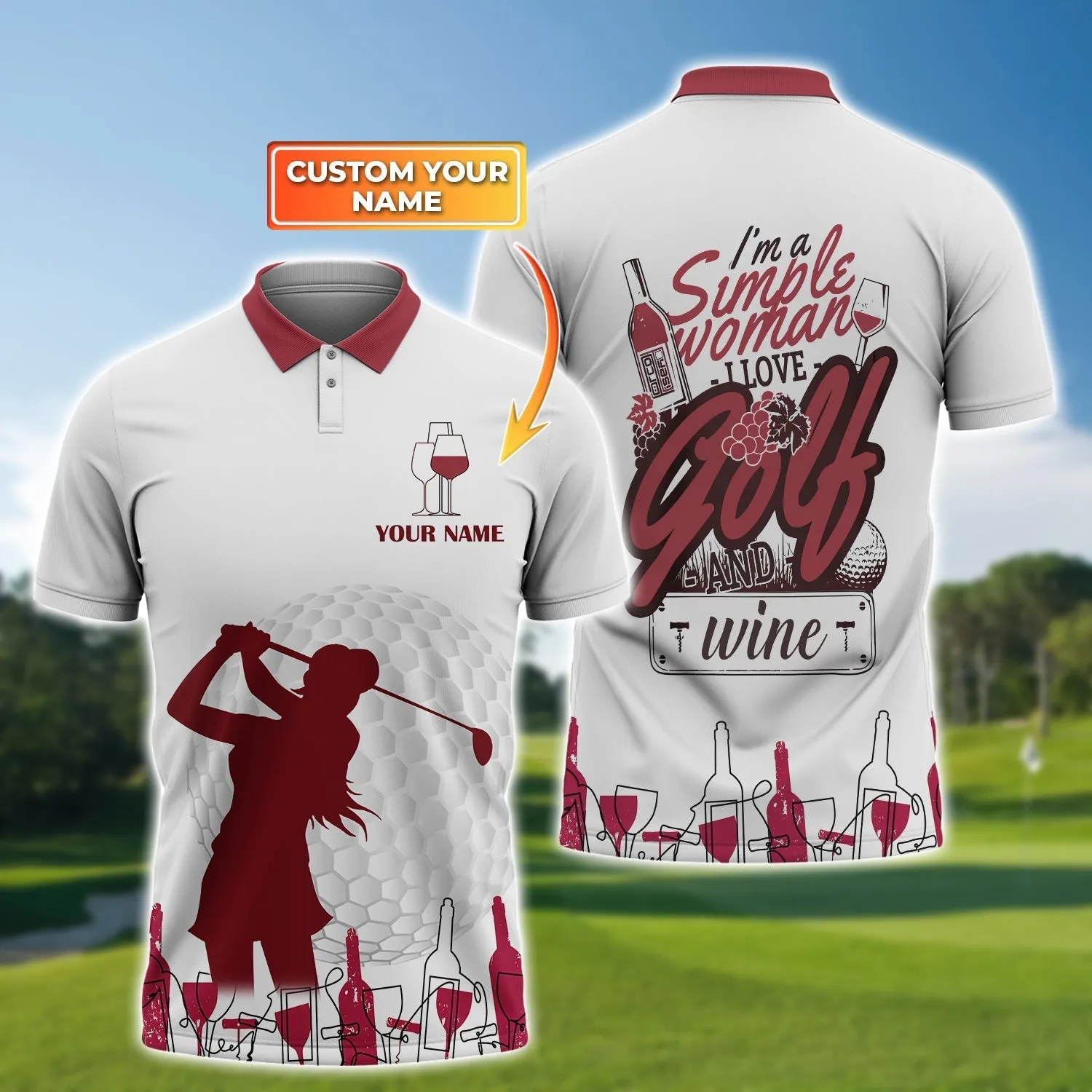 Golf And Wine - Personalized Name 3D Polo Shirt -TD96-1139