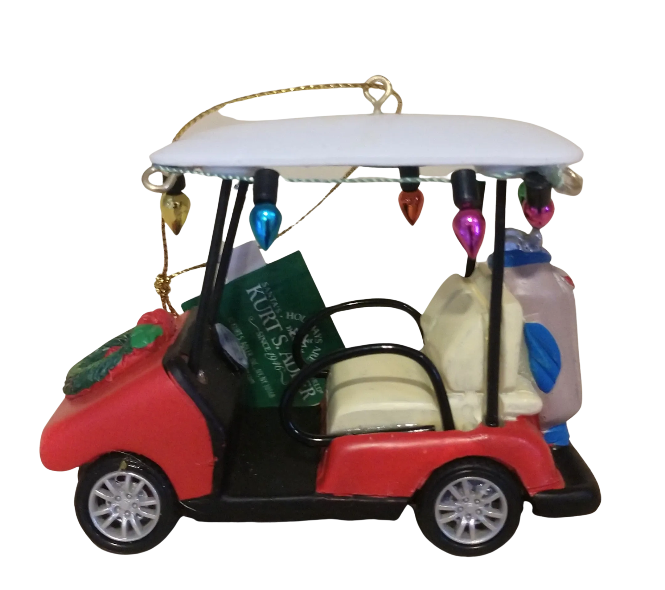 Golf Cart Ornament with Christmas Lights & Christmas Wreath 3.5"  resin