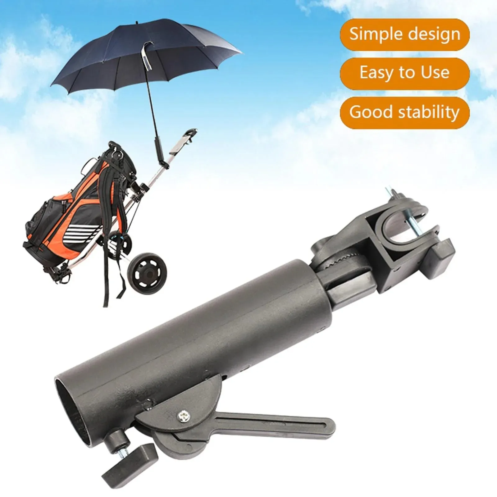 Golf Cart Umbrella Holder, Universal Adjustable Umbrella Mounting Attachment for Golf Push Cart Accessories