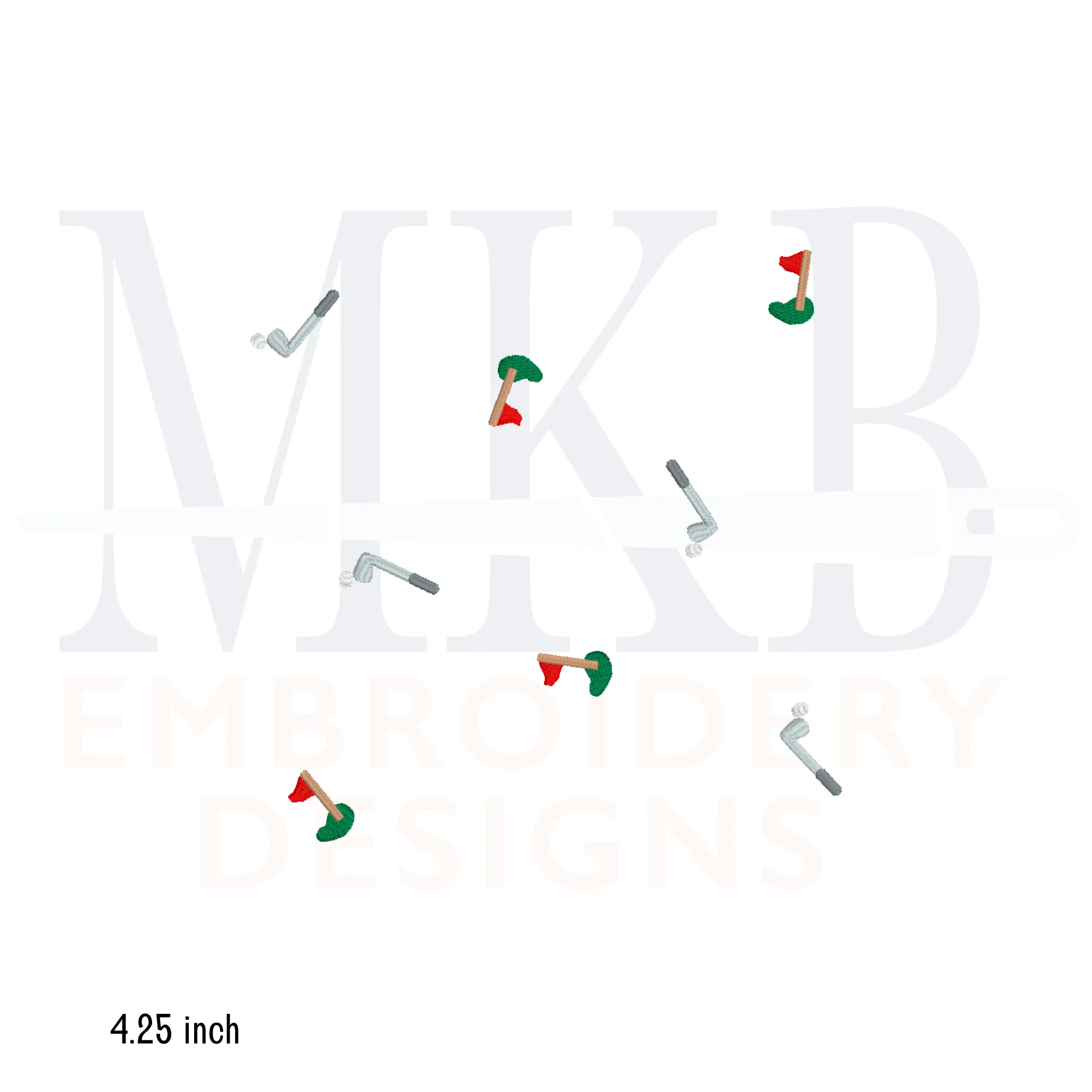 Golf Green and Clubs Arranged for Cocktail Napkins Machine Embroidery Design File