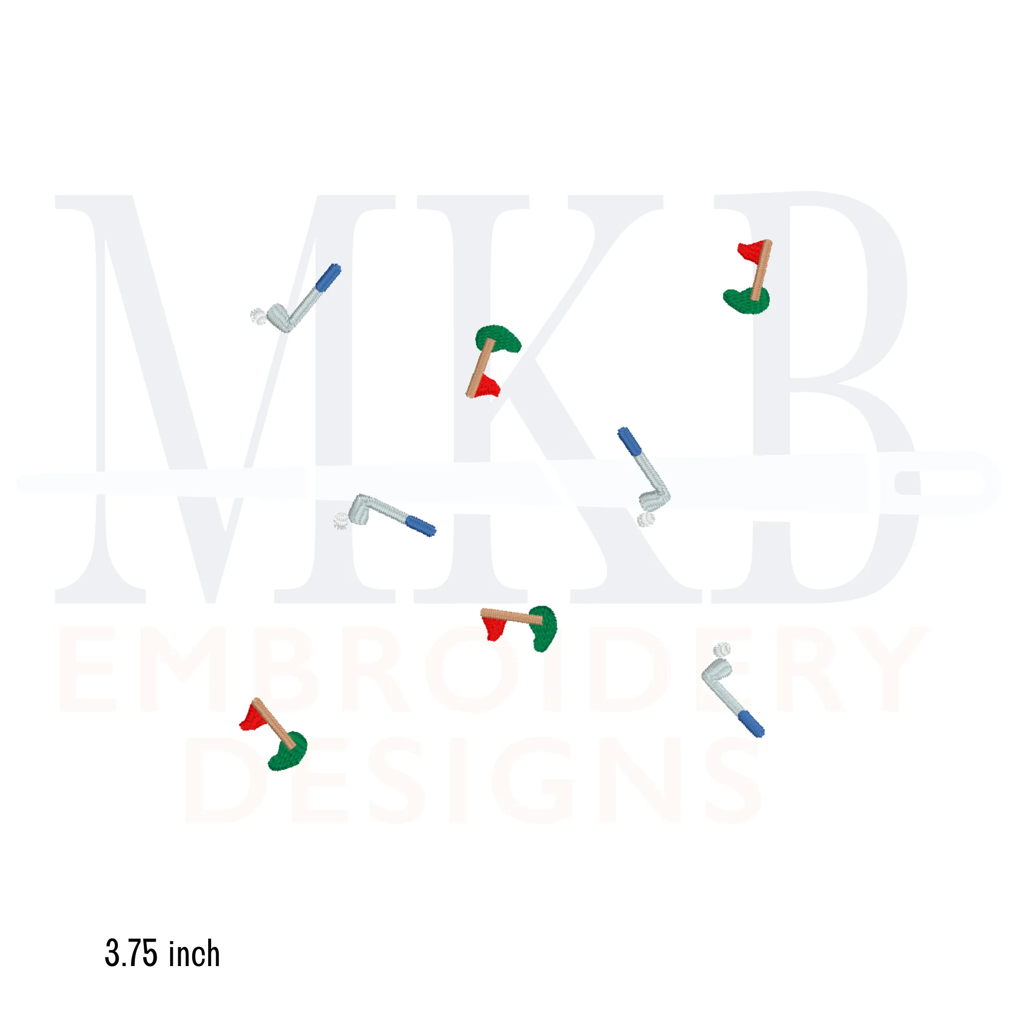 Golf Green and Clubs Arranged for Cocktail Napkins Machine Embroidery Design File