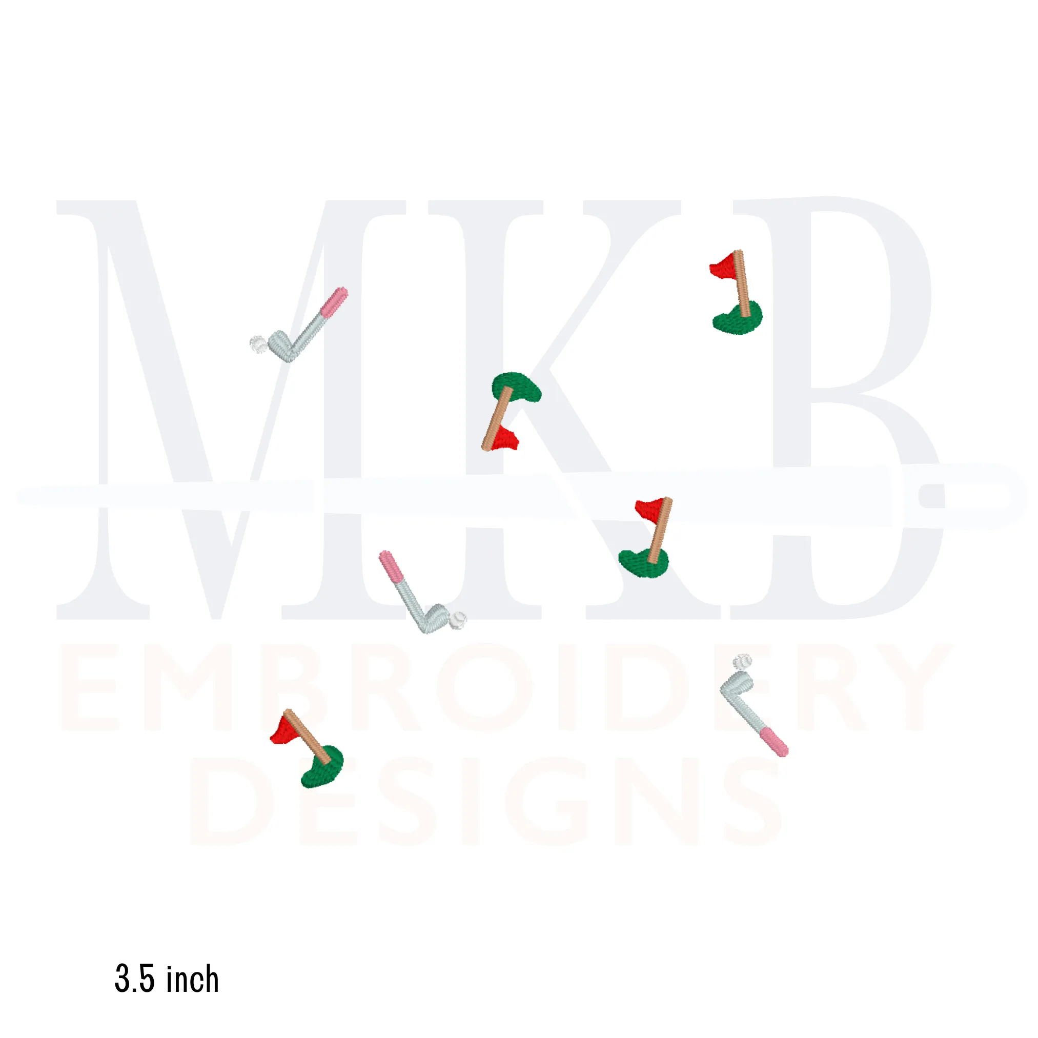 Golf Green and Clubs Arranged for Cocktail Napkins Machine Embroidery Design File