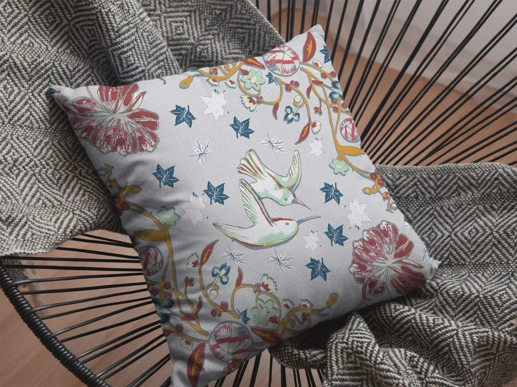 Gray Bird Zippered Indoor Outdoor Throw Pillow