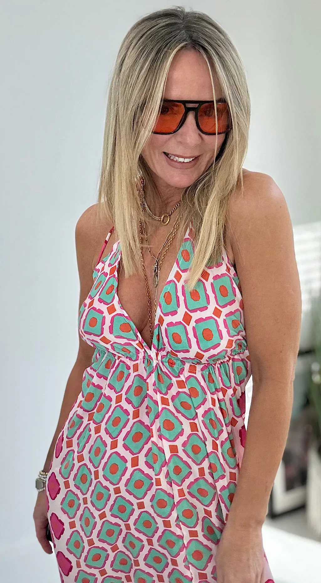 Halter Beach Dress - Retro Print