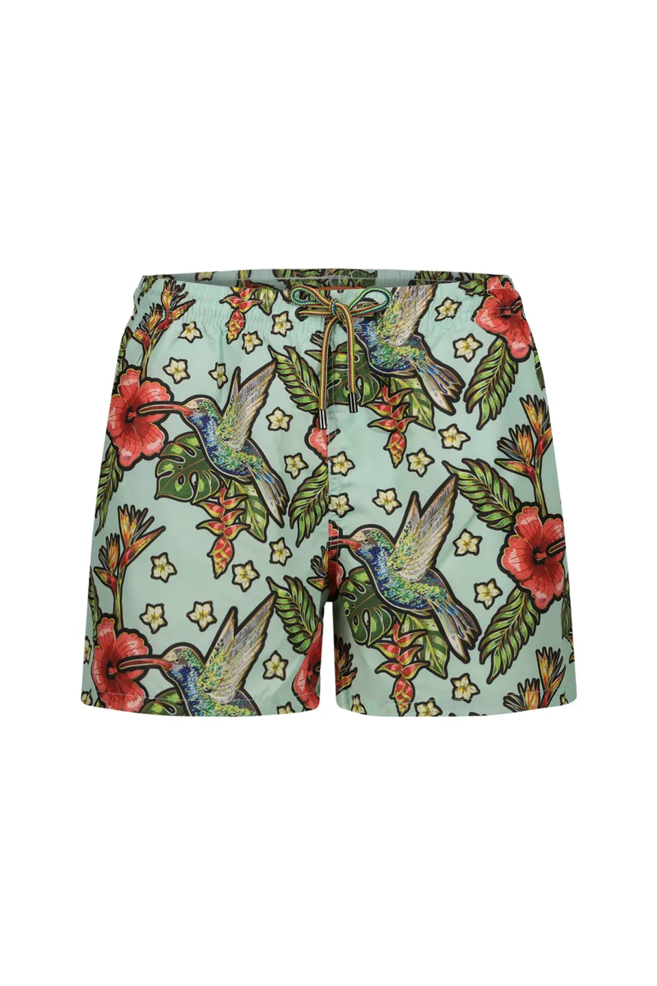 Hawaiian Bird Print Swim Shorts In Light Blue