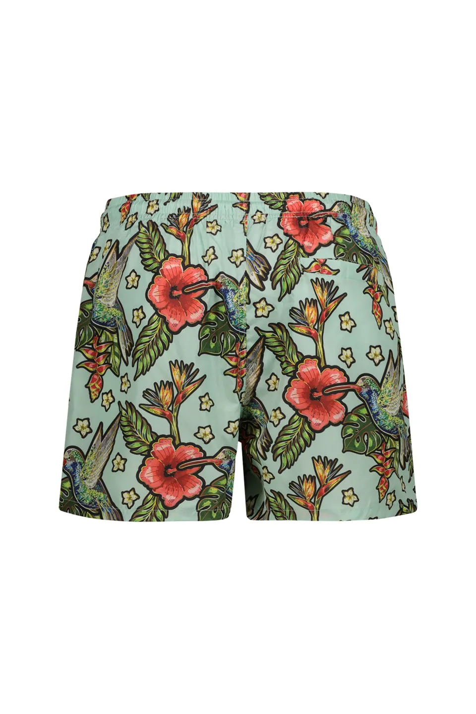 Hawaiian Bird Print Swim Shorts In Light Blue