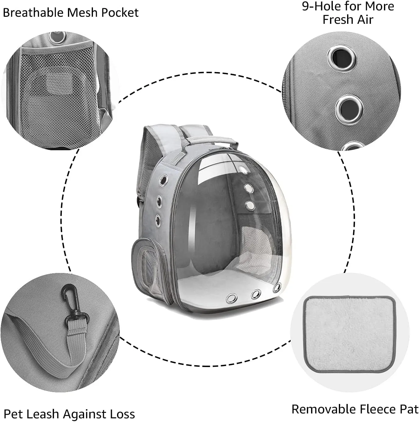 Henkelion Space Capsule Pet Backpack Carrier for Small to Medium Dogs and Cats, Airline Approved Hiking Bag - Grey