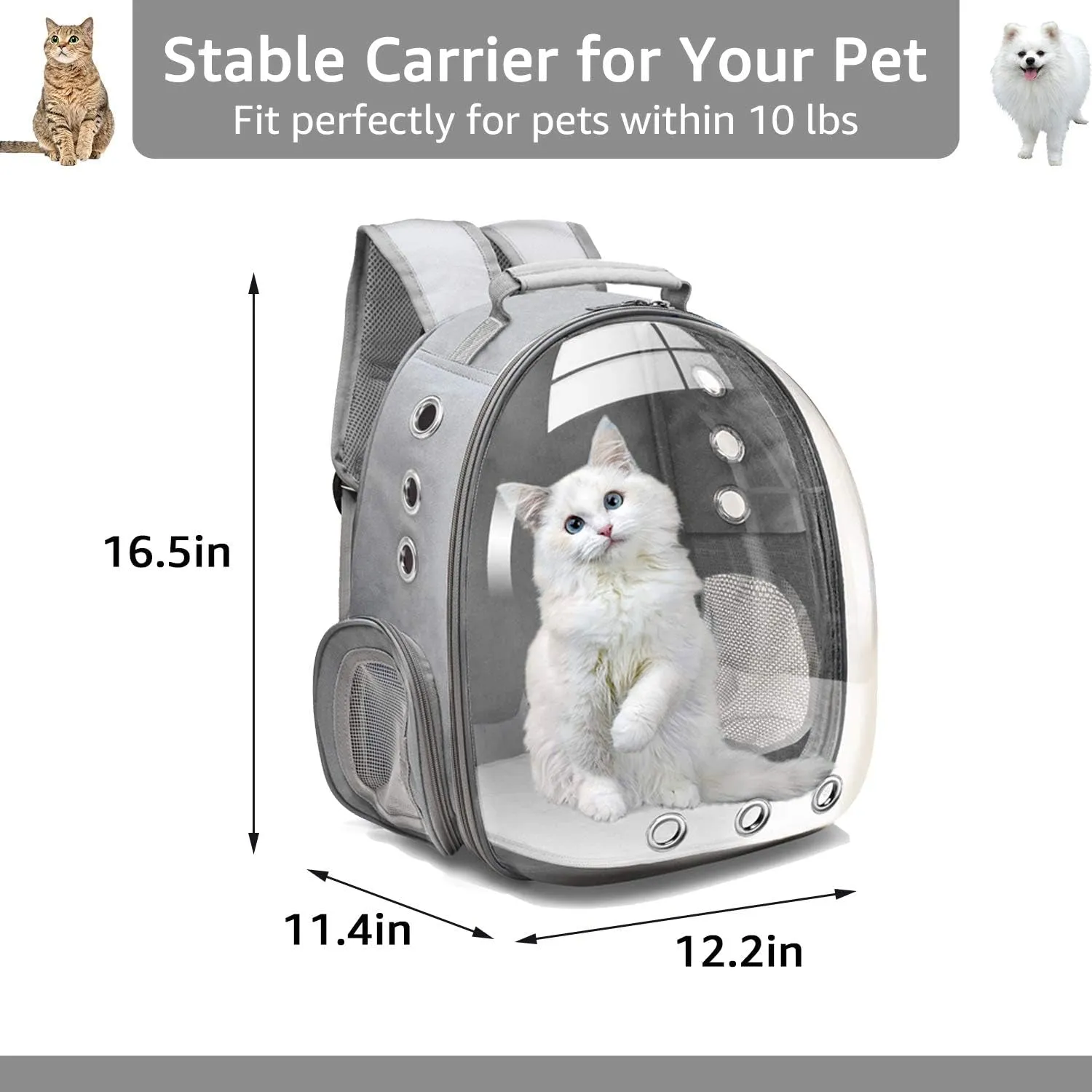 Henkelion Space Capsule Pet Backpack Carrier for Small to Medium Dogs and Cats, Airline Approved Hiking Bag - Grey