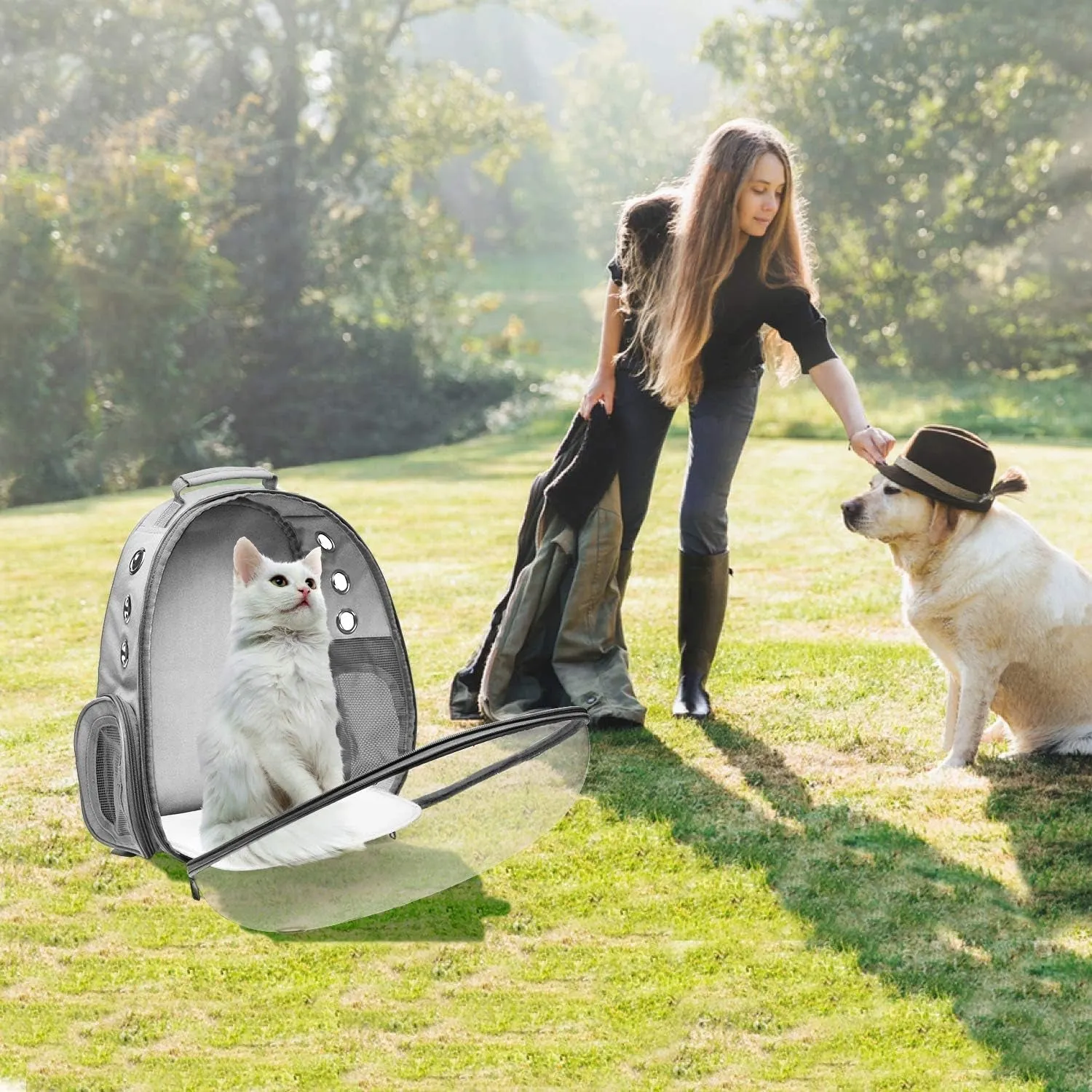 Henkelion Space Capsule Pet Backpack Carrier for Small to Medium Dogs and Cats, Airline Approved Hiking Bag - Grey