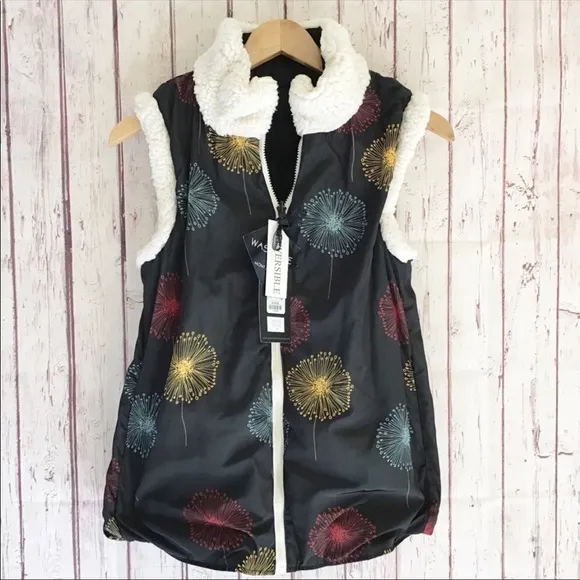 🎉HP🎉NWT Black Reversible Fleece Sherpa Trimmed Vest Sz M