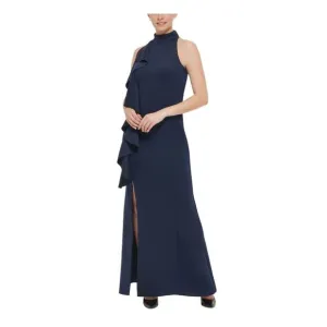 JESSICA HOWARD Womens Navy Cascading Ruffles Sleeveless Formal Gown Dress 14