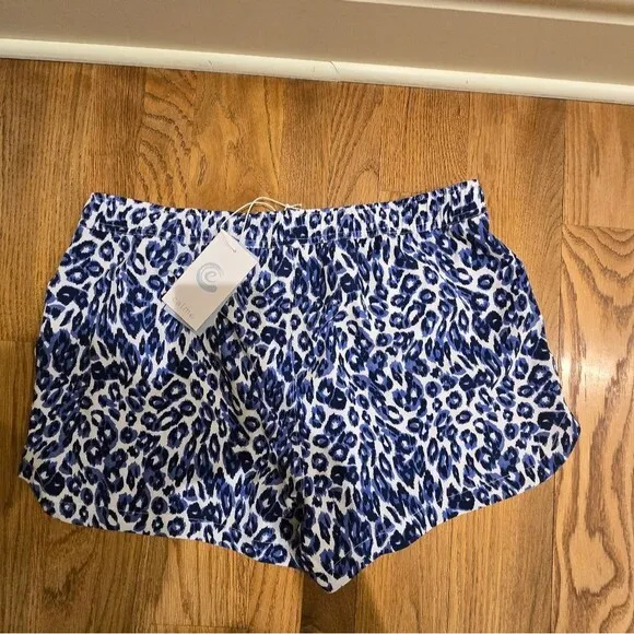 JOHNNY WAS Calme Blue Tiger Leopard Print Board Shorts NEW Size XL NWT
