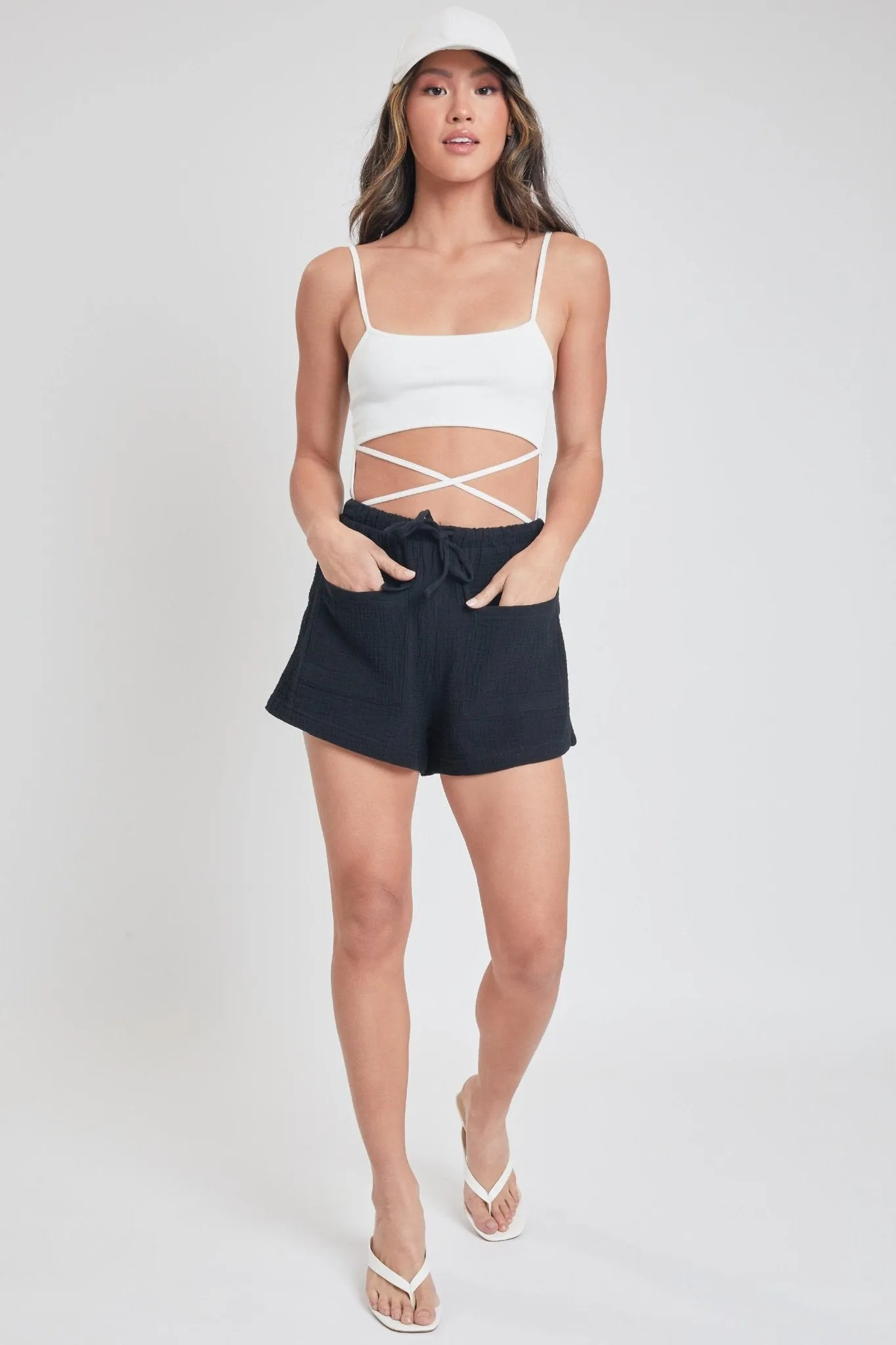 Junior Drawstring Textured Shorts With Flap Patch Pockets , Pack Of 6