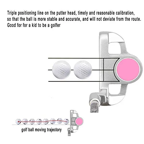 Junior Golf Putter Stainless Steel Kids Putter Right Handed 3 Sizes to Choose Freely for Kids Ages 3-5 6-8 9-12(Pink Head Pink Grip, 29inch,Age 9-12)