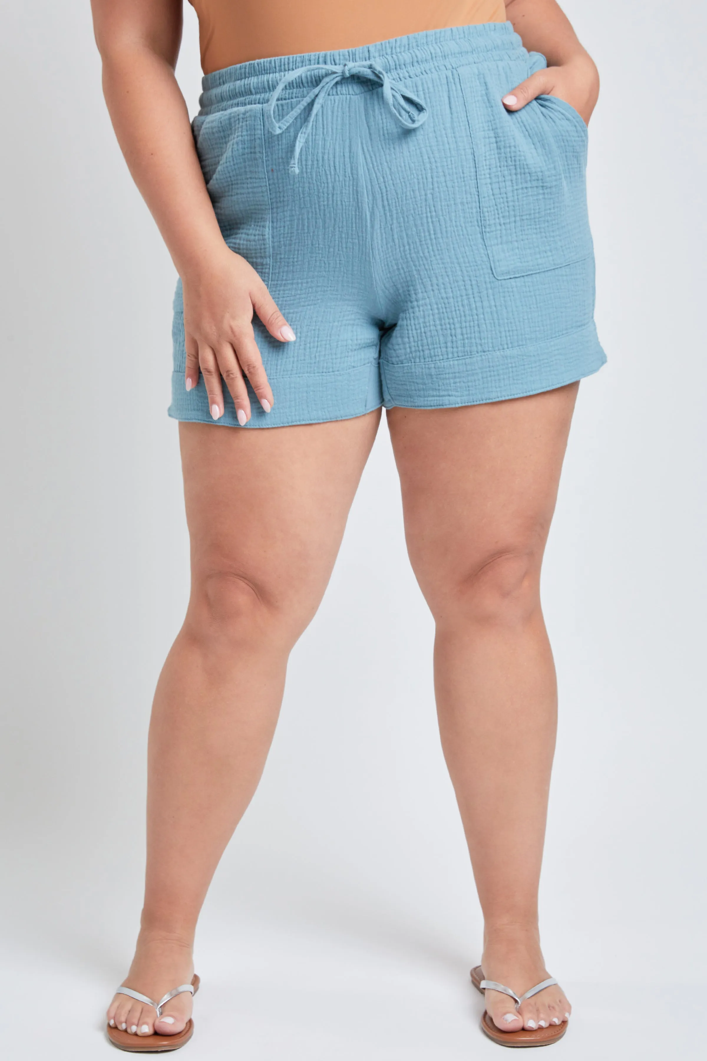 Junior Plus Size Double Gauze Shorts With Banded Hem And Porkchop Pockets Pack Of 6