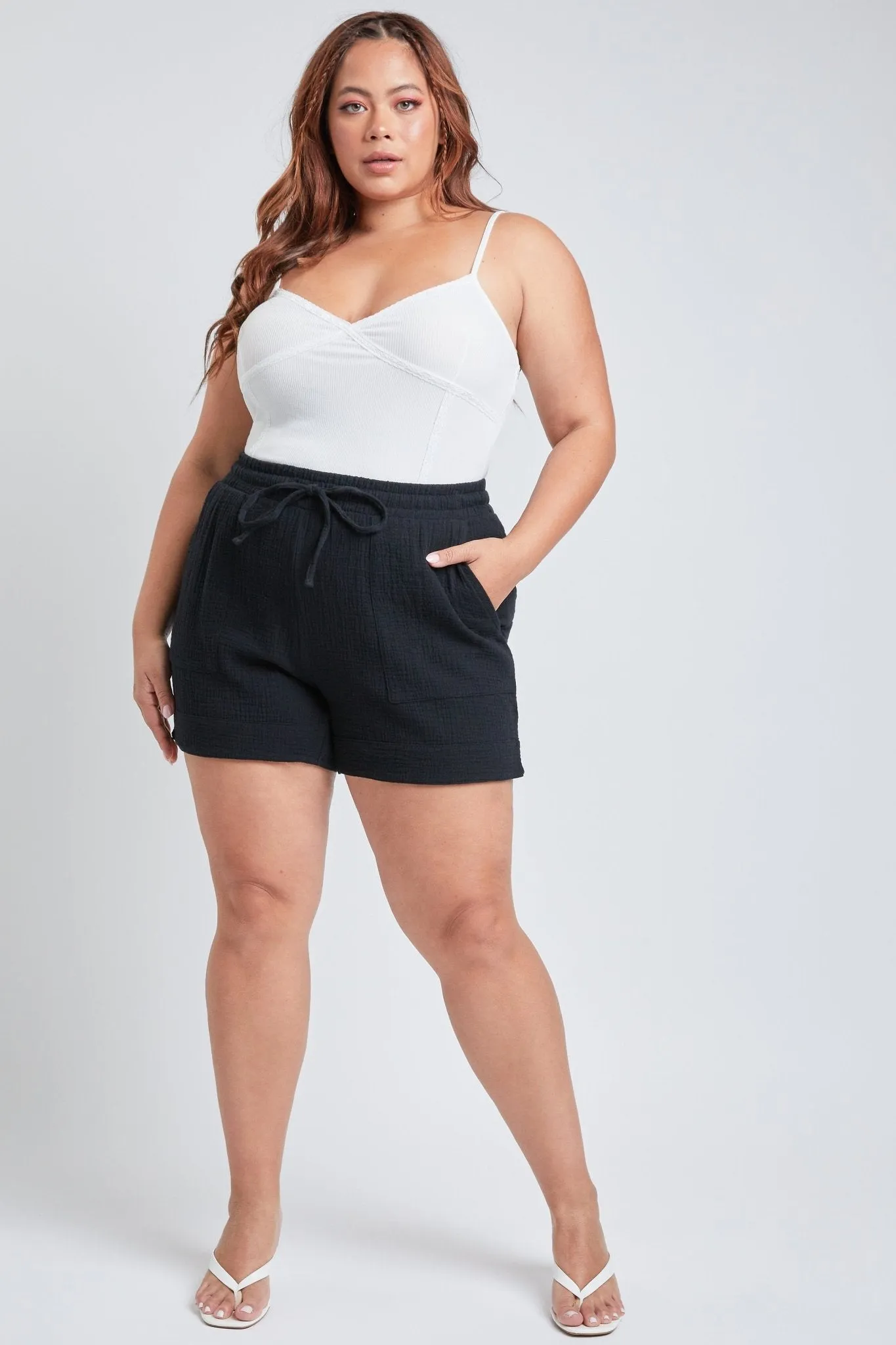 Junior Plus Size Double Gauze Shorts With Banded Hem And Porkchop Pockets Pack Of 6