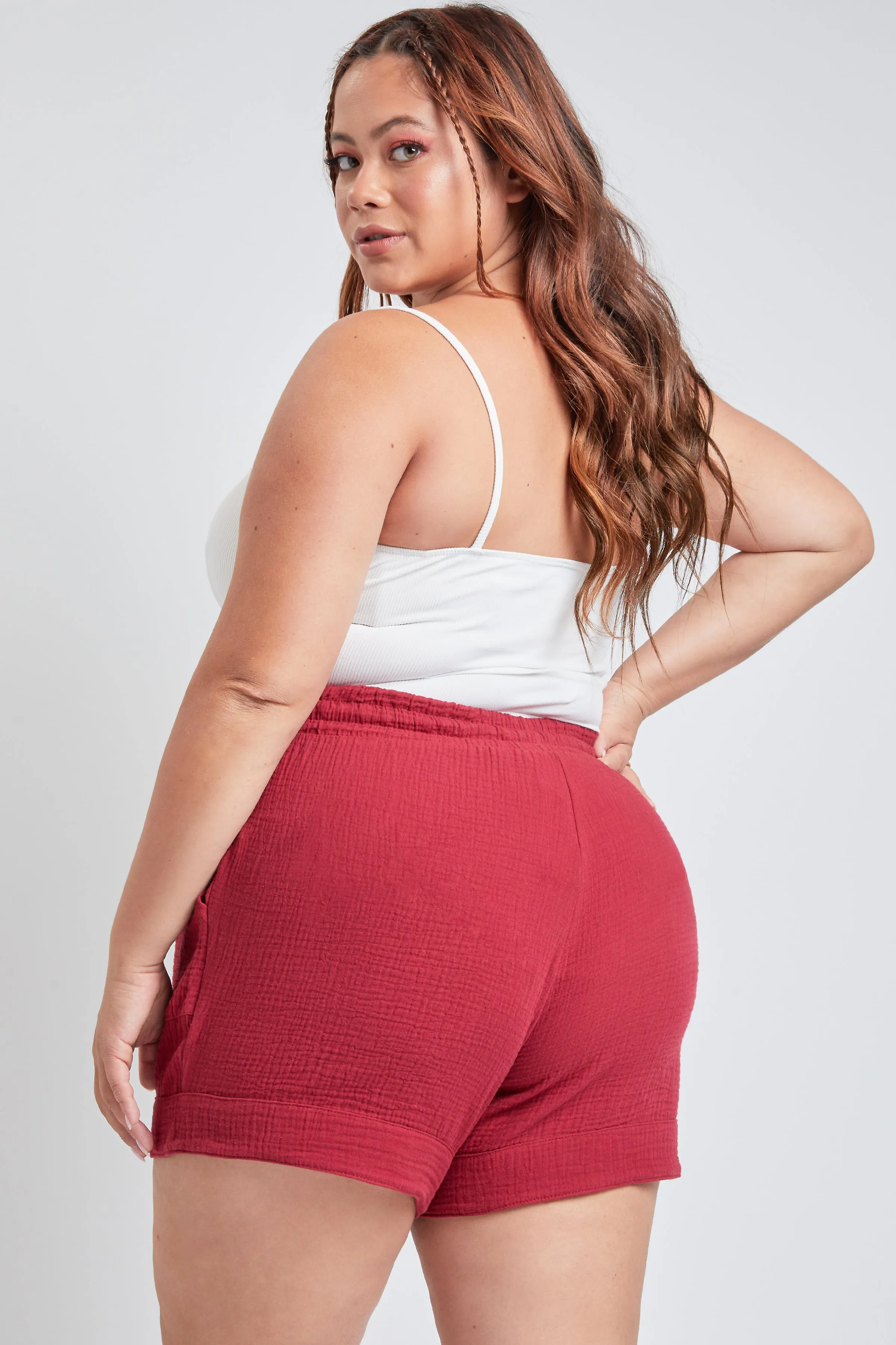 Junior Plus Size Double Gauze Shorts With Banded Hem And Porkchop Pockets Pack Of 6