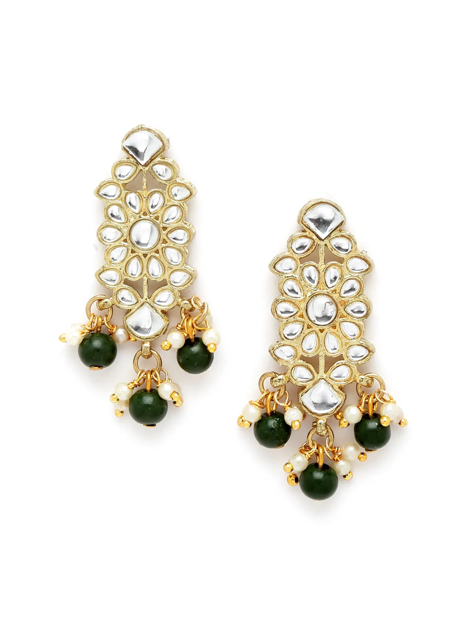 Karatcart Gold Plated Green Bead Studded Kundan Choker Neckalce Set with Bracelet