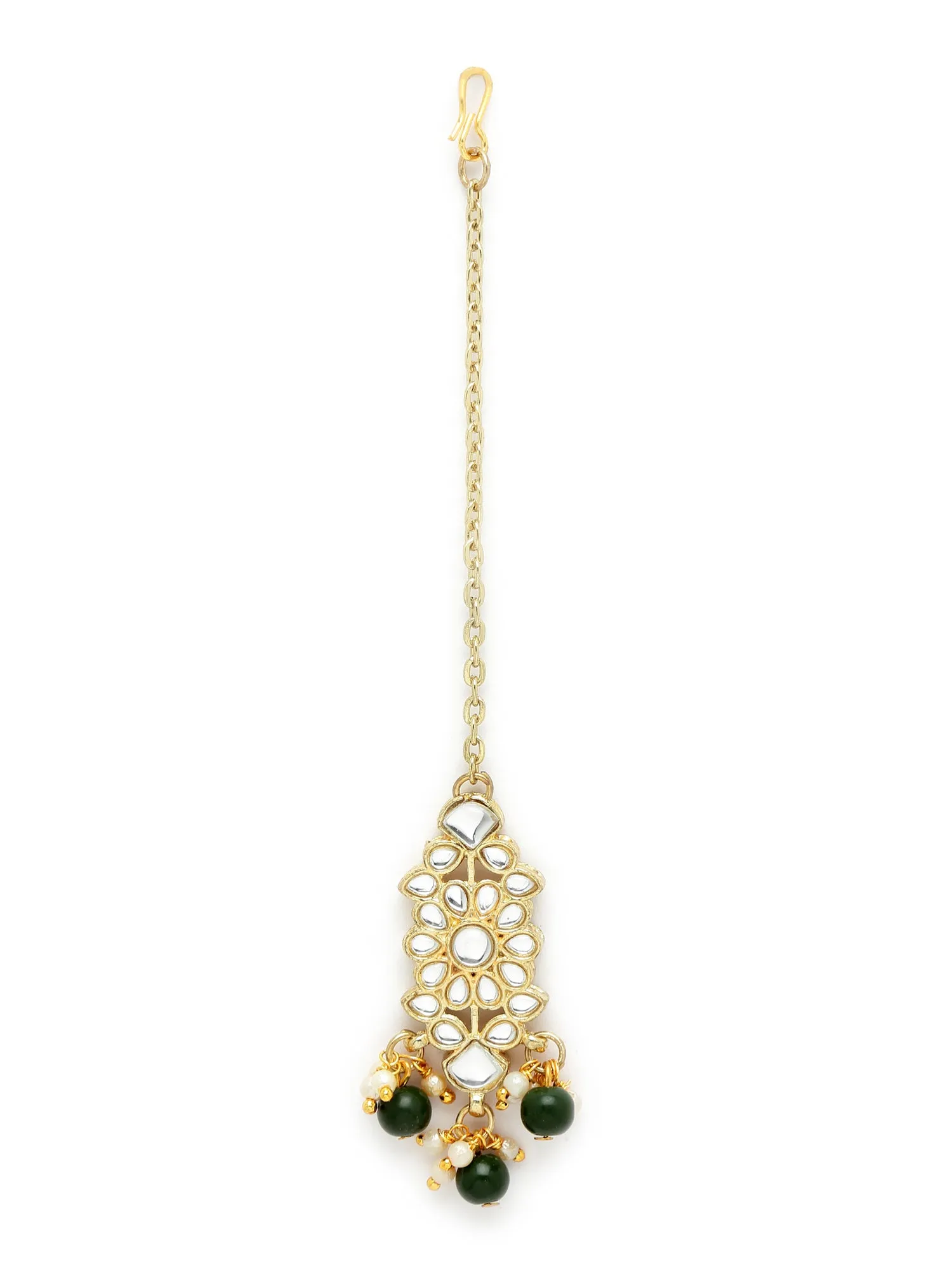Karatcart Gold Plated Green Bead Studded Kundan Choker Neckalce Set with Bracelet