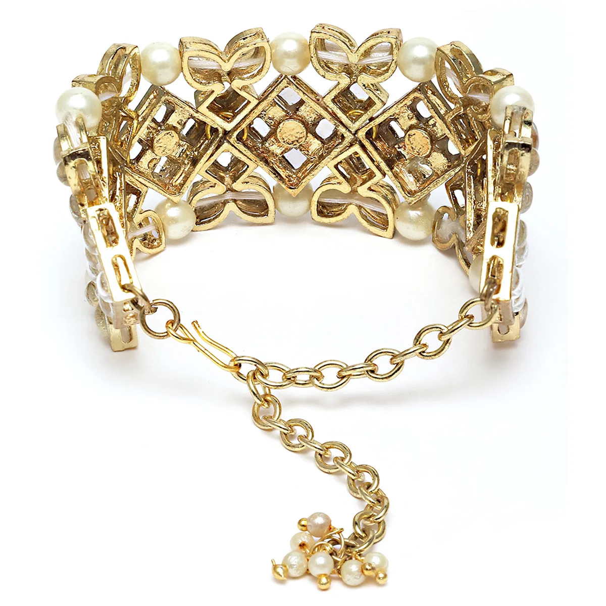 Karatcart Gold Plated Pearl Beaded Choker Necklace Set with Braceletfor Women