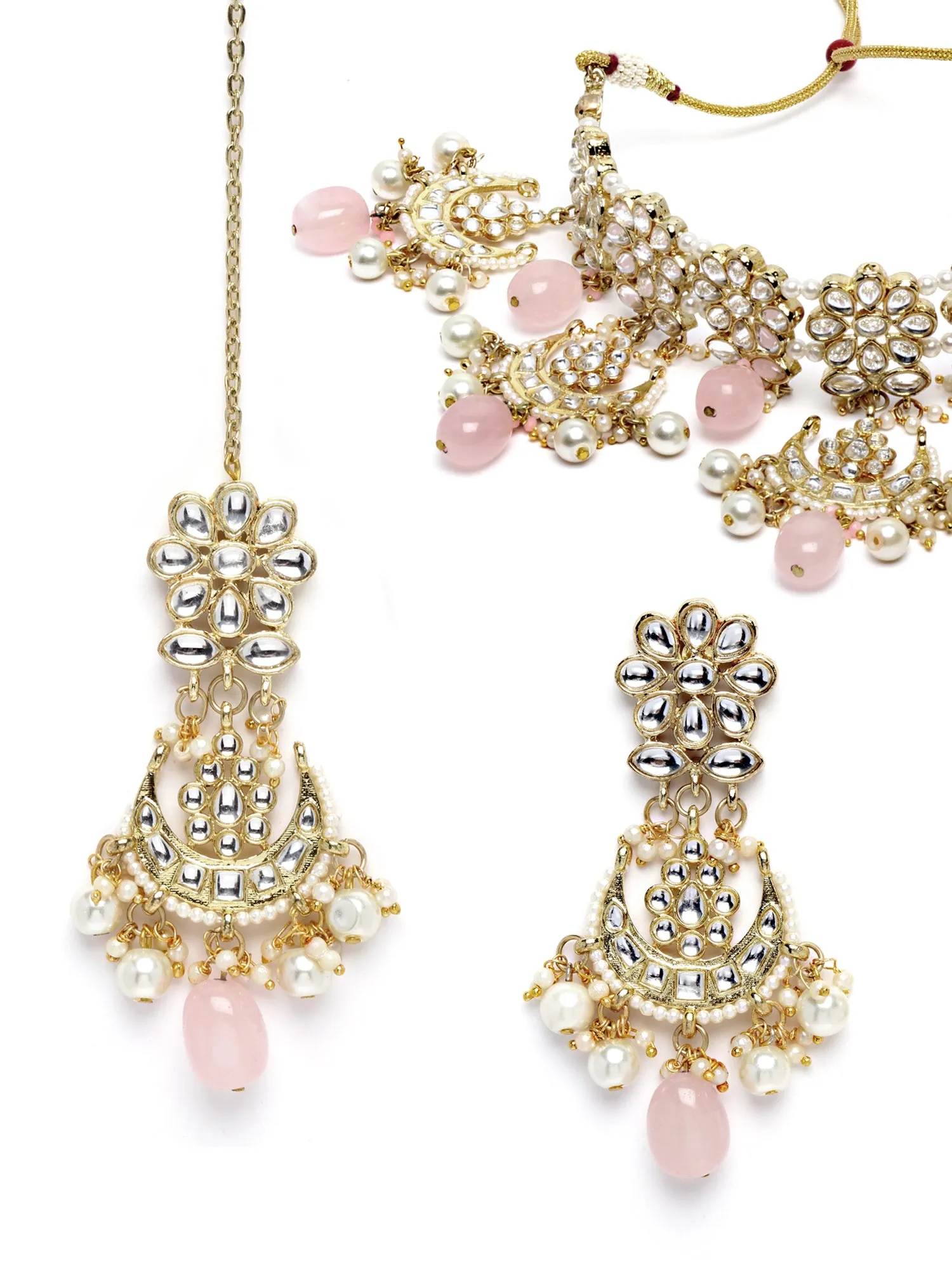 Karatcart Gold Plated Pink Tumble and Pearl Choker Necklace Set