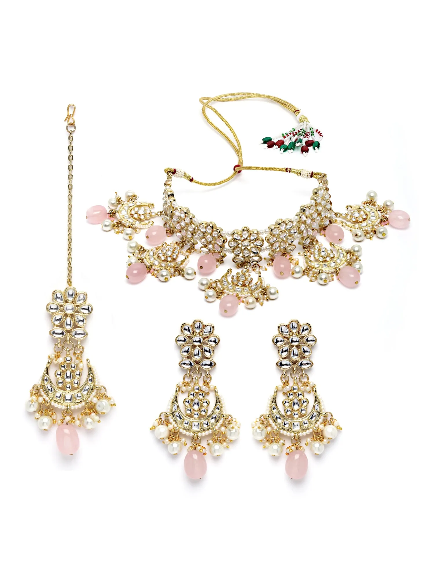 Karatcart Gold Plated Pink Tumble and Pearl Choker Necklace Set
