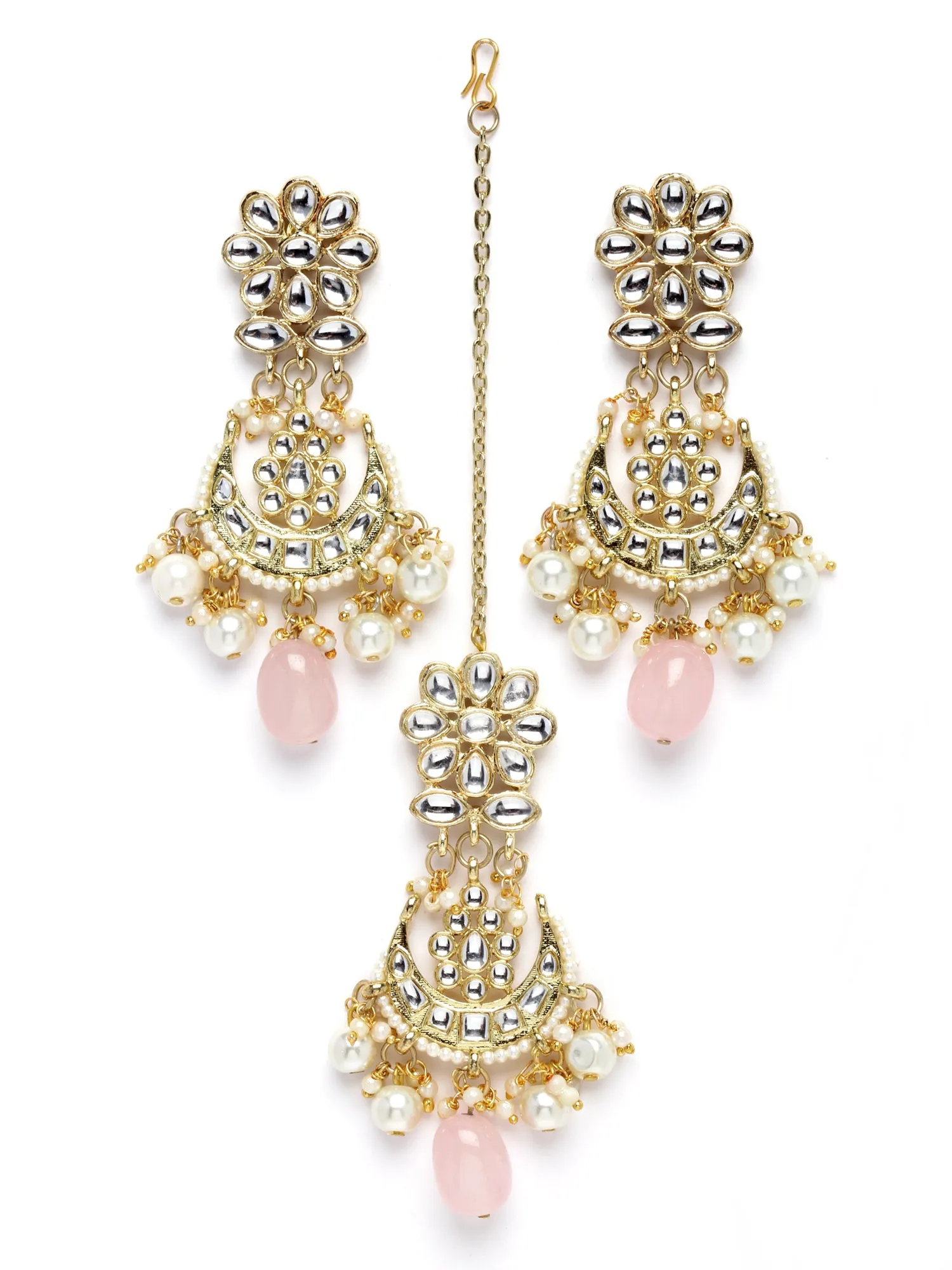 Karatcart Gold Plated Pink Tumble and Pearl Choker Necklace Set