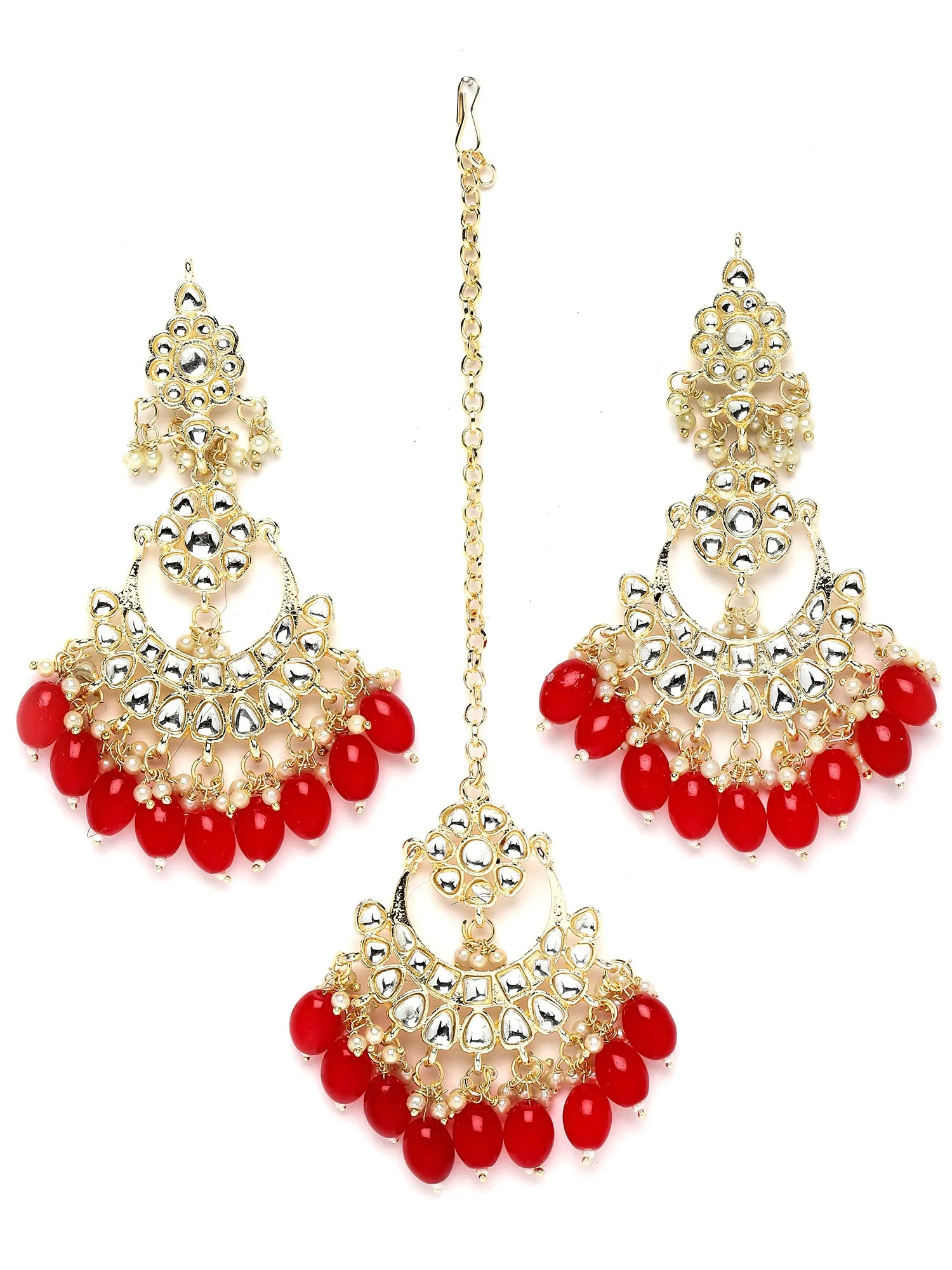 Karatcart Gold Plated Red Tumble Studded Kundan Bridal Necklace Set for Women
