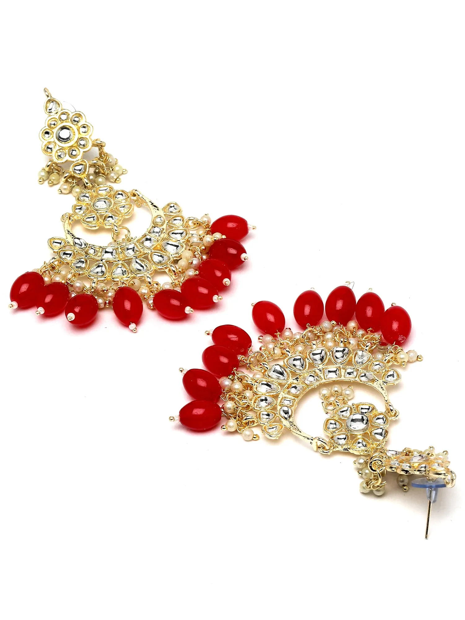 Karatcart Gold Plated Red Tumble Studded Kundan Bridal Necklace Set for Women