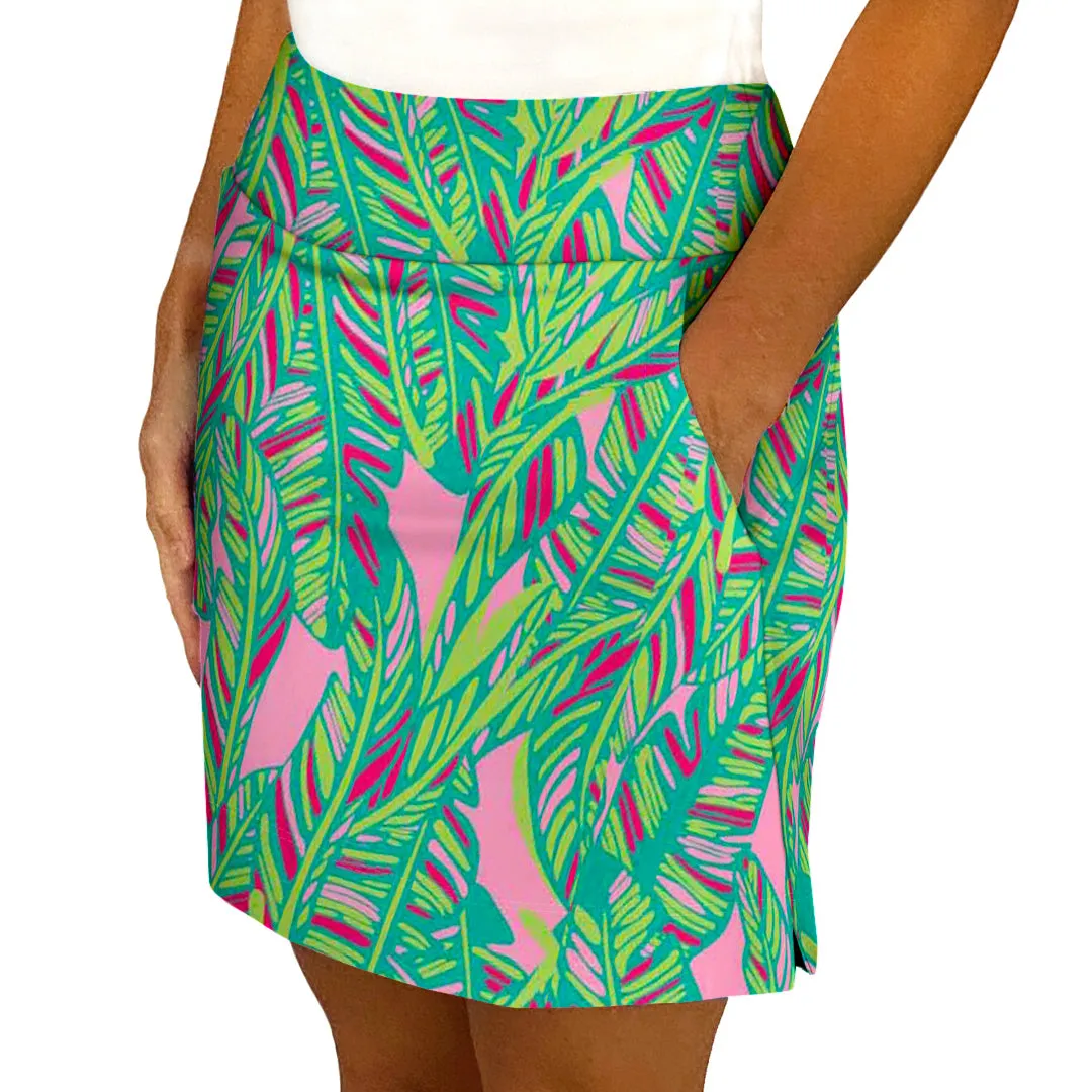 Kiawah Country Club Skort in Abstract Leaves Pink and Lime