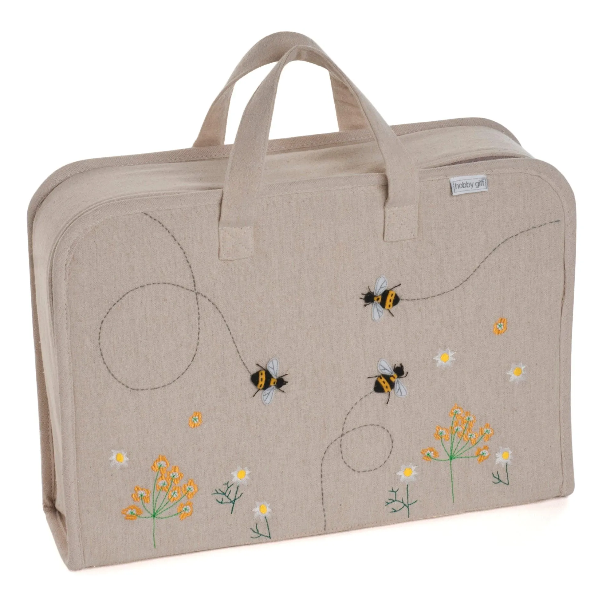 Large Project Case | Hobby Gift | Appliqué Linen Bee