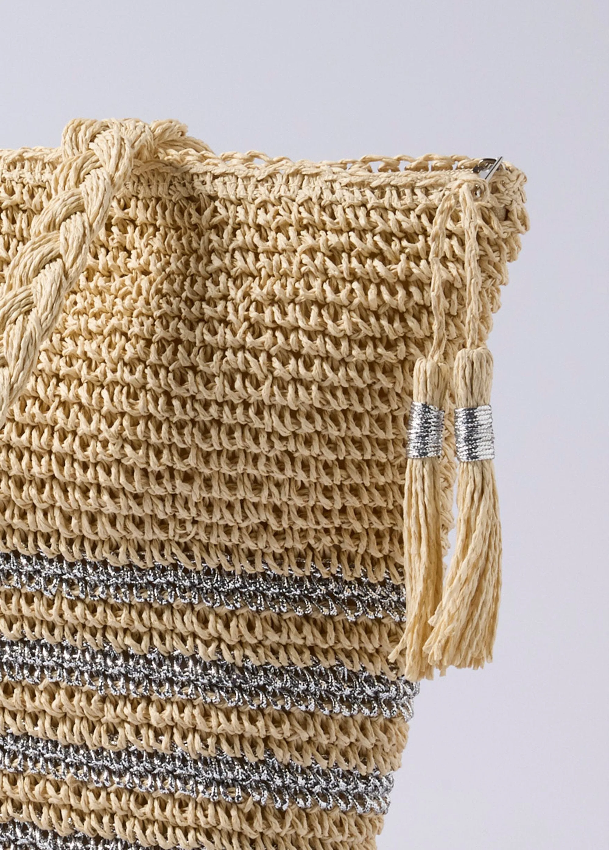 Large straw bag, stripes and long handles