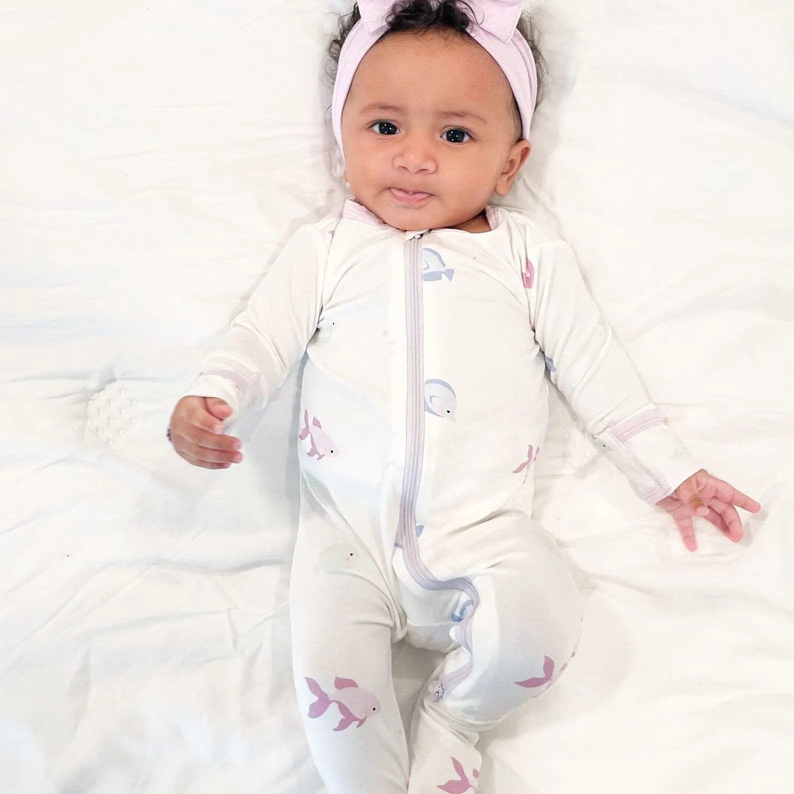 Lavender Fish Zippered Footie