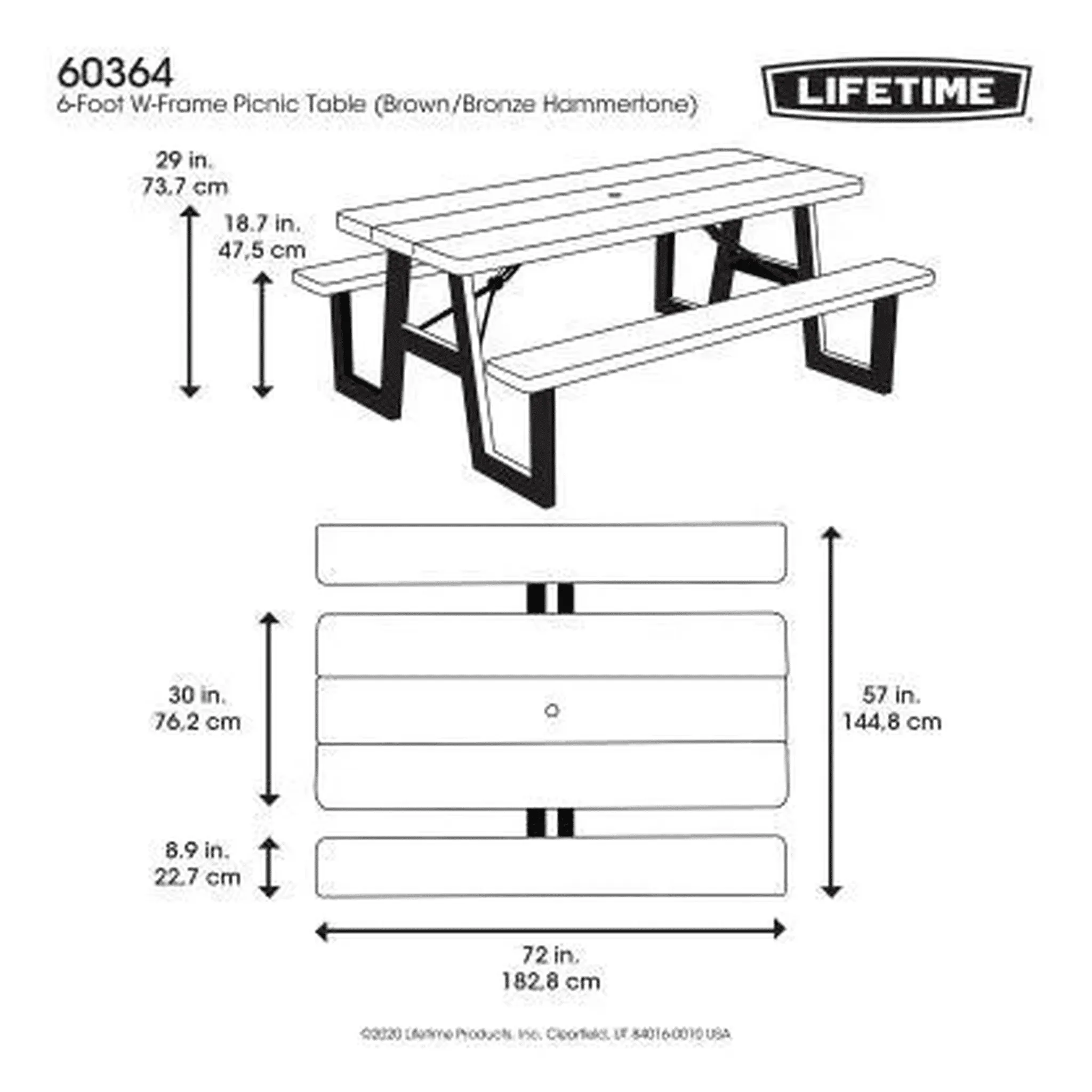 Lifetime 6' W-Frame Folding Picnic Table