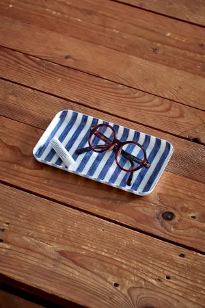 Linen Coated Tray- White Blue Stripe
