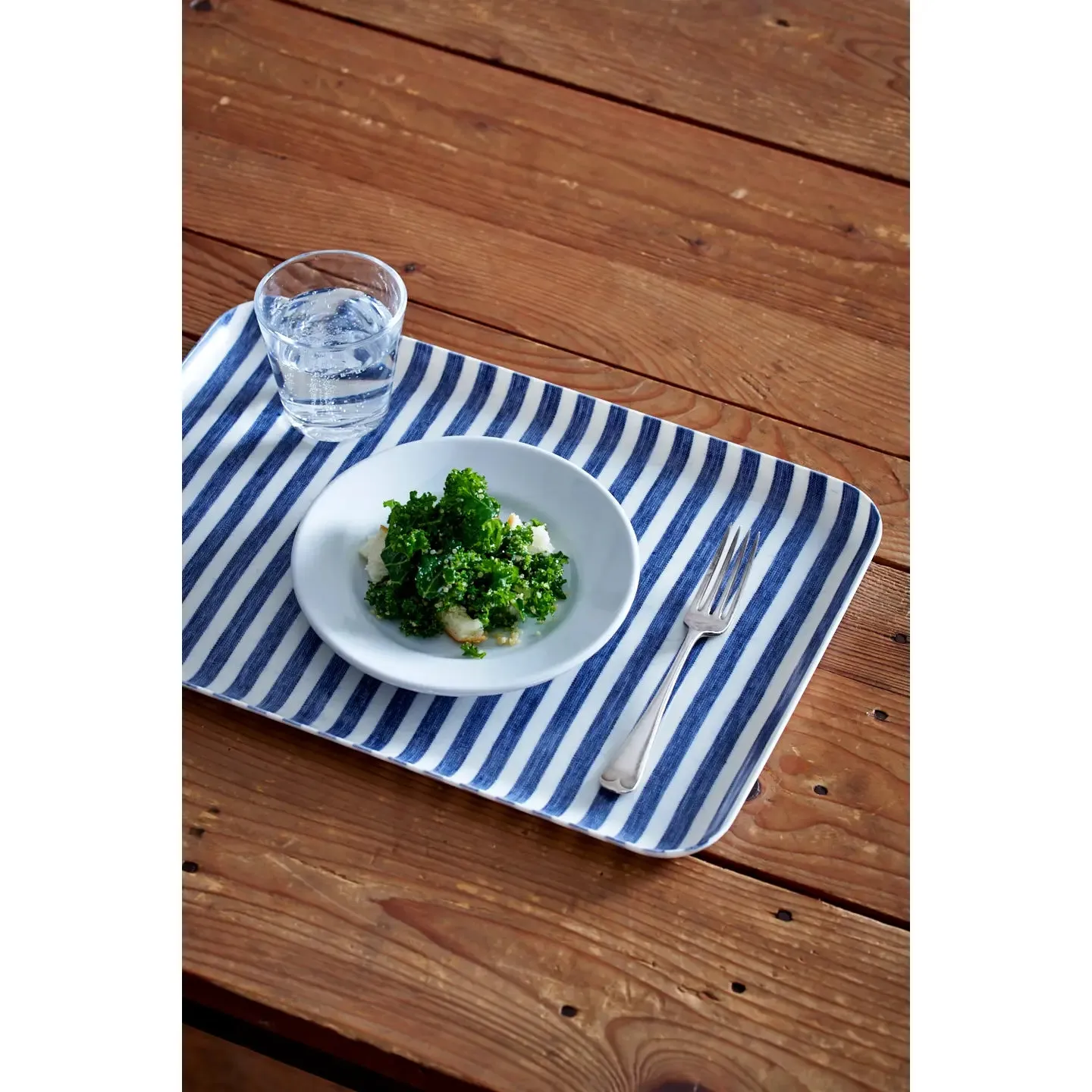 Linen Coated Tray- White Blue Stripe