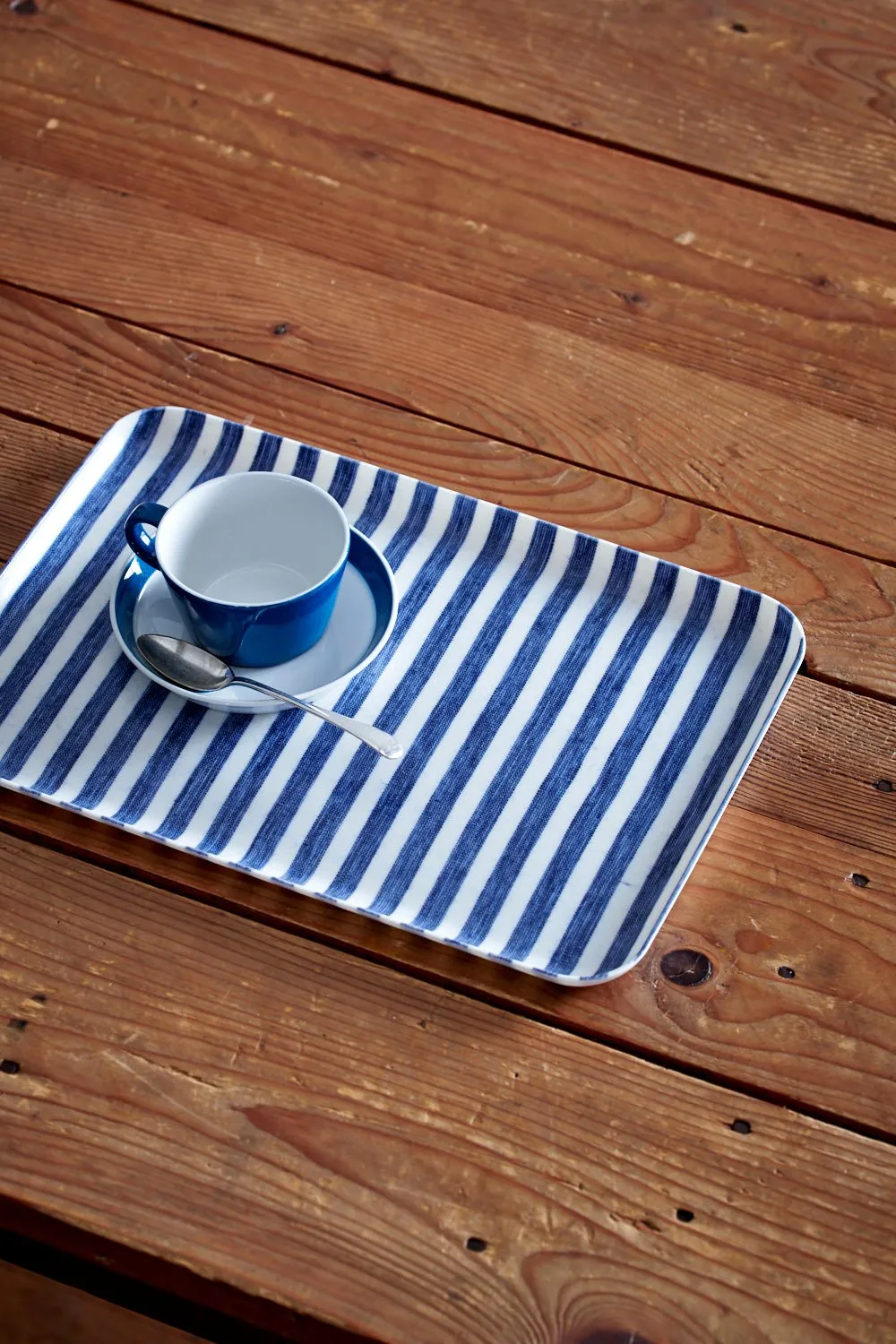 Linen Coated Tray- White Blue Stripe