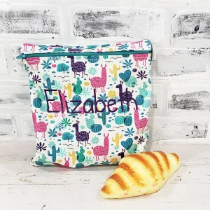 Llamas and Cacti Personalized Reusable Food Bag