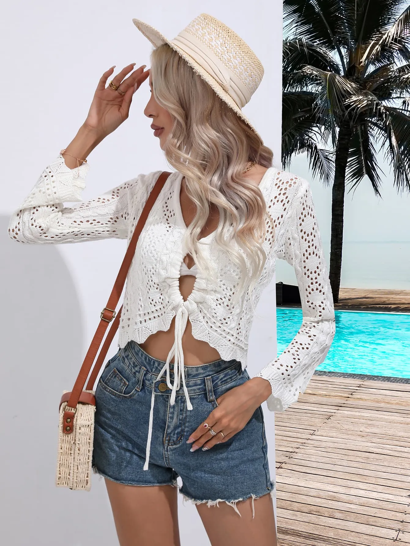 Long Sleeve Crochet Swim Cover Up