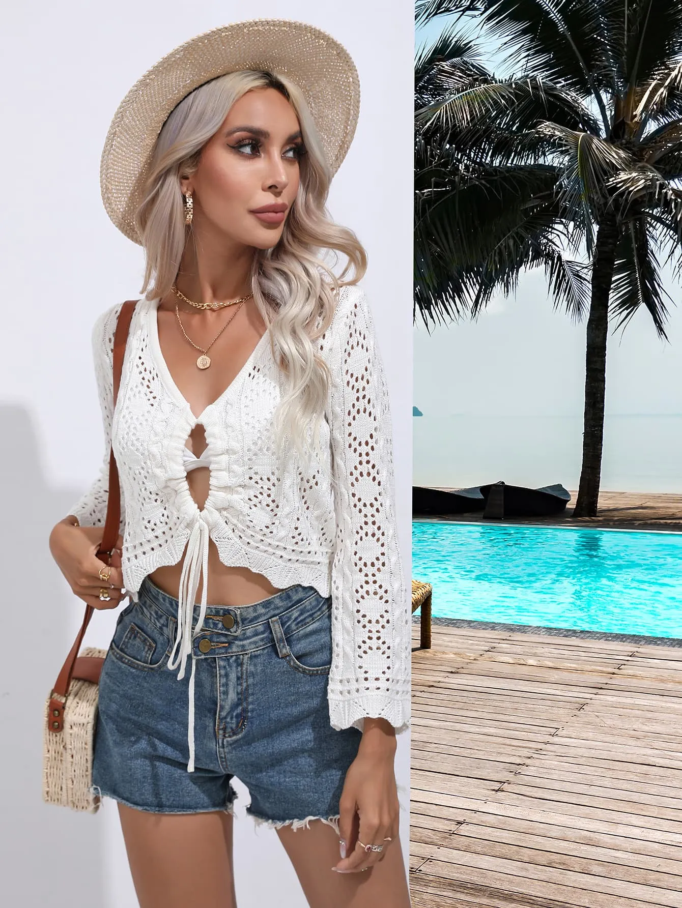 Long Sleeve Crochet Swim Cover Up