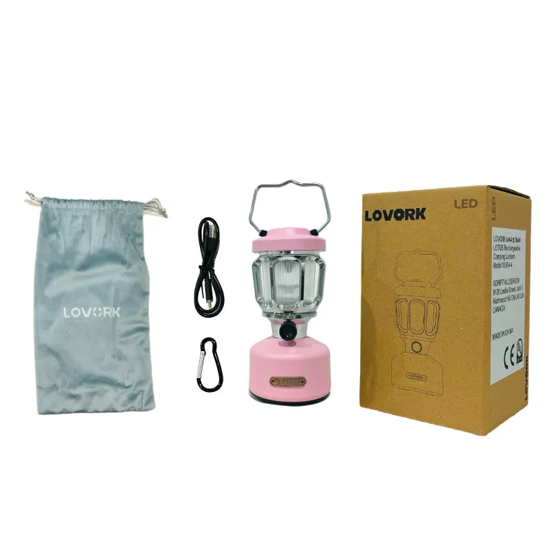 LOVORK Lotus I | Vintage Tent Light – USB Rechargeable, 10400mAh, Waterproof Lantern
