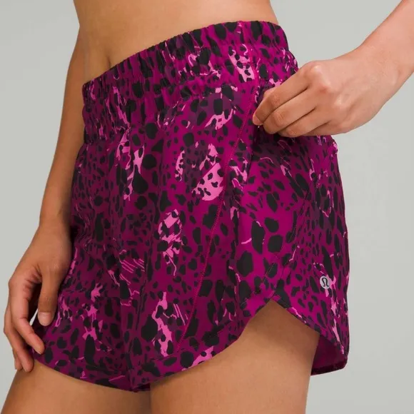 Lululemon Track That Mid-Rise Lined Short 5” Cheetah Camo Magenta Purple Multi