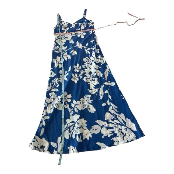 Madewell Tank Midi Dress in Floral - Blue White Silky Open Back Maxi Dress NS137