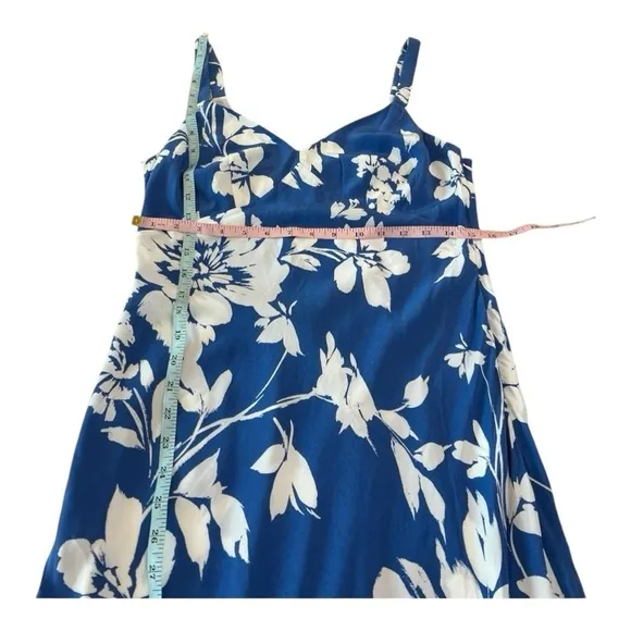 Madewell Tank Midi Dress in Floral - Blue White Silky Open Back Maxi Dress NS137