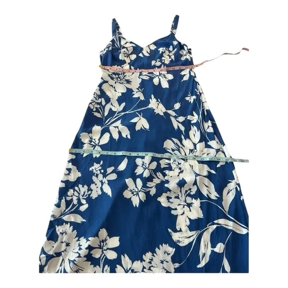 Madewell Tank Midi Dress in Floral - Blue White Silky Open Back Maxi Dress NS137