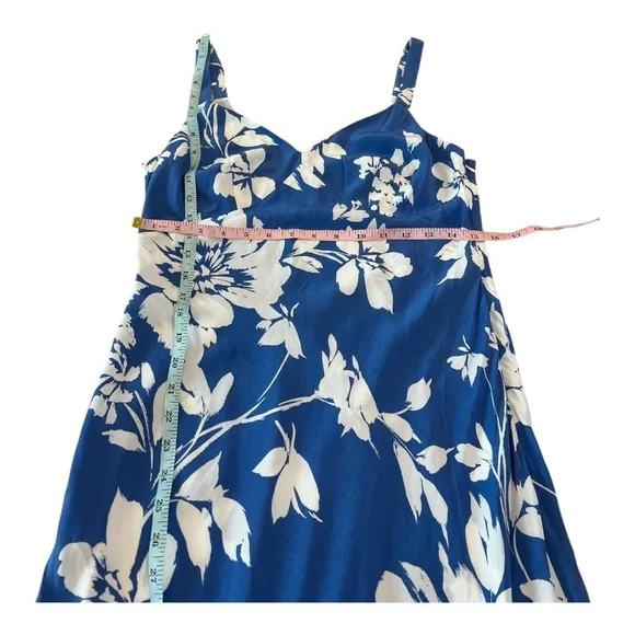 Madewell Tank Midi Dress in Floral - Blue White Silky Open Back Maxi Dress NS137